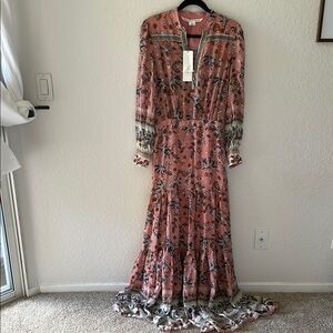 Veronica Beard Pink Tiered Gown with Plunge Neckline